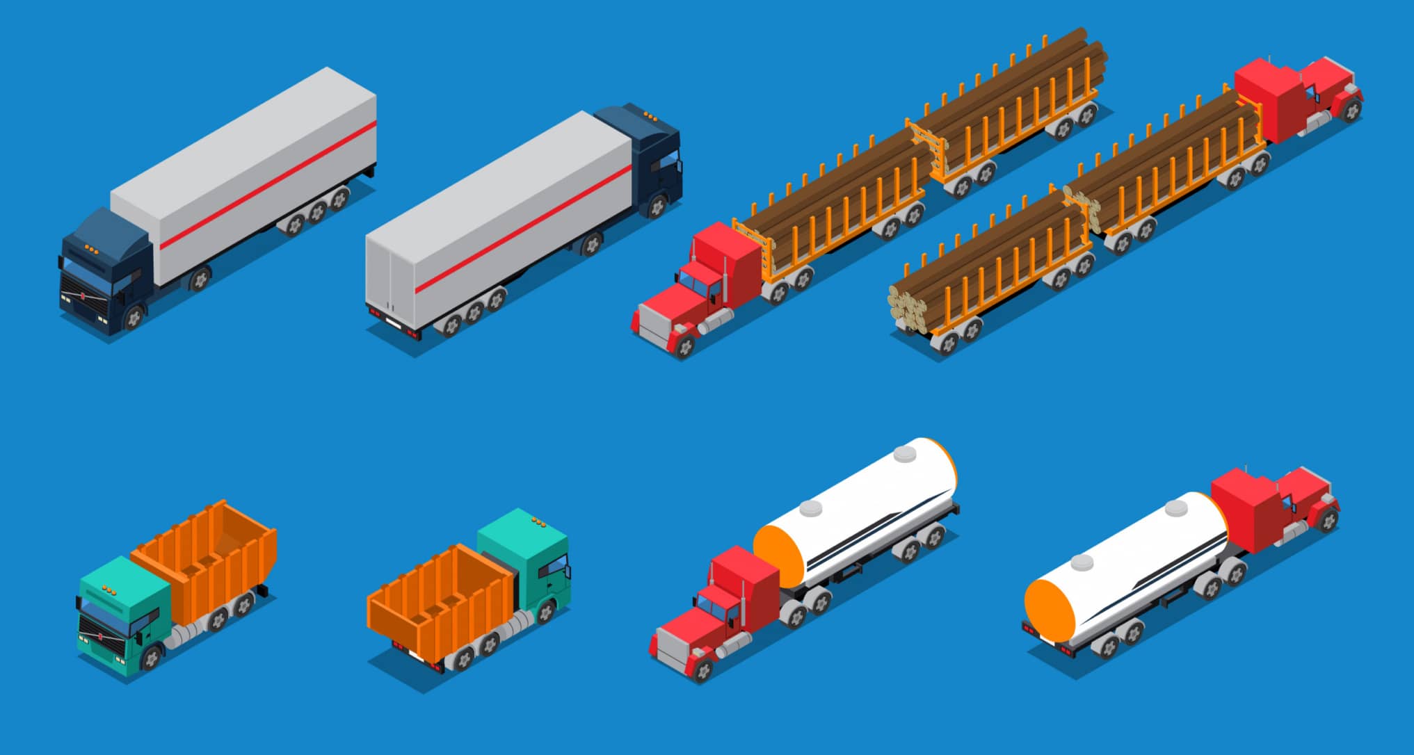 Trucks Isometric Icons Set