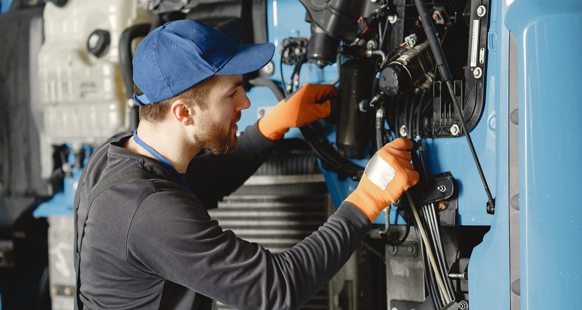 Mechanic working on truck