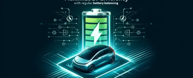 maximizing EV efficiency through regular battery balancing. The background features an electric vehicles