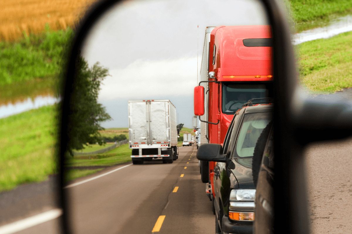 commercial transport truck, road side view mirror